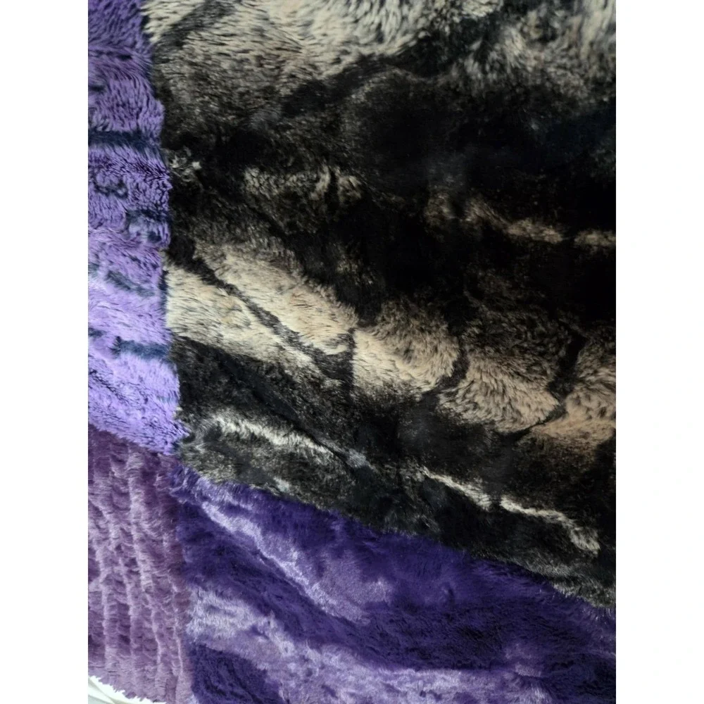 Minky Mamas Patchwork Luxe Minky Blanket 78x57 Purple Black Hide Plush Throw
